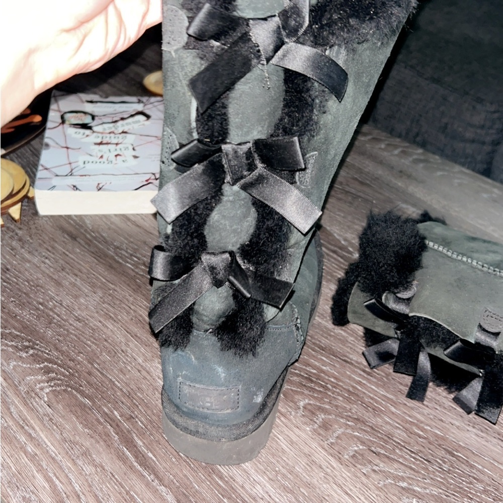 UGG Black Fur Lace-Up Boots
